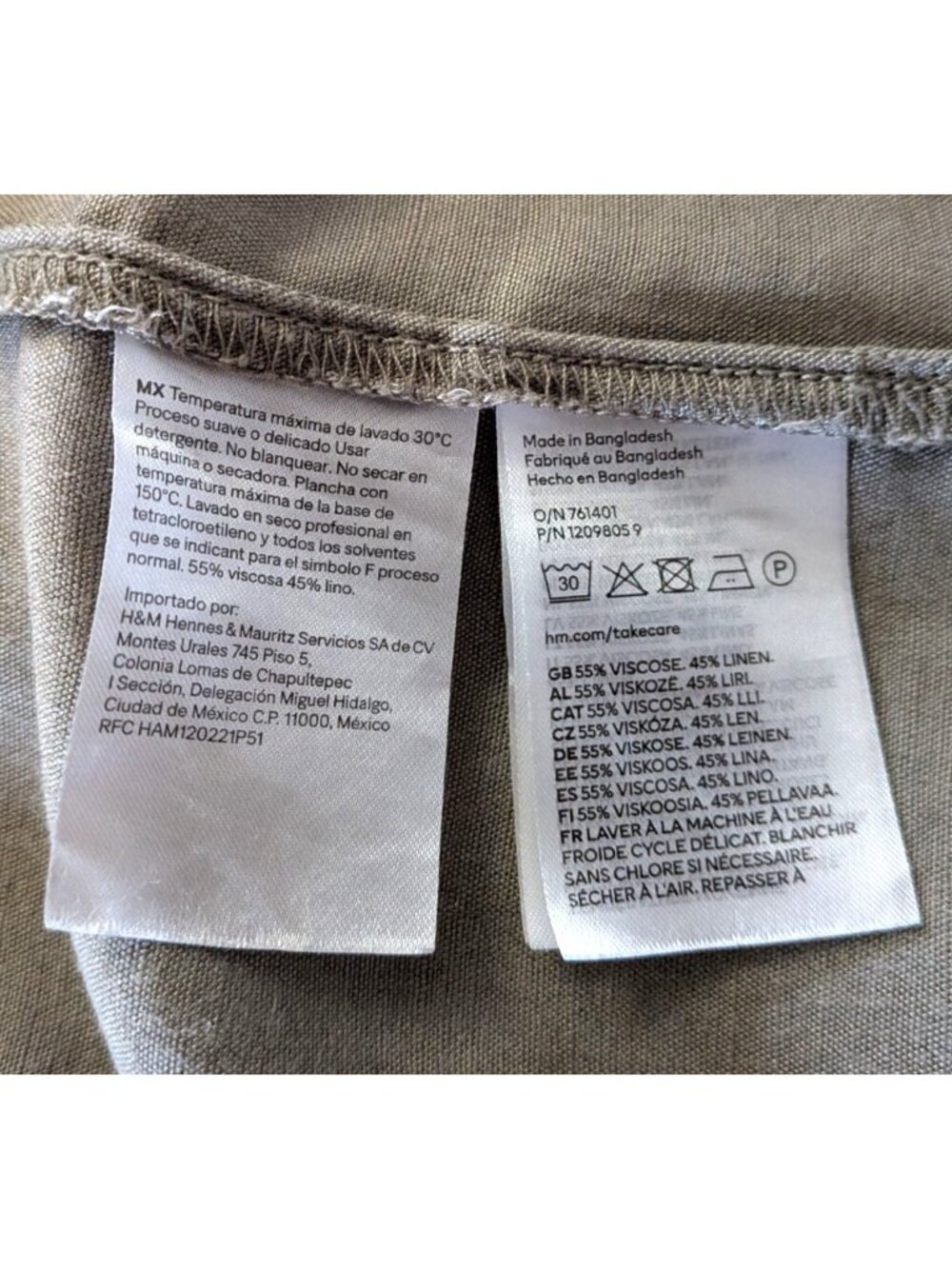 H&M Mama Maternity Blouse Tunic Khaki Linen Blend Button Up Long Sleeve Size L - Picture 9 of 11